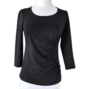 Lafayette 148 Black 3/4 Sleeve Top Size Small Stretch Jersey Pleated